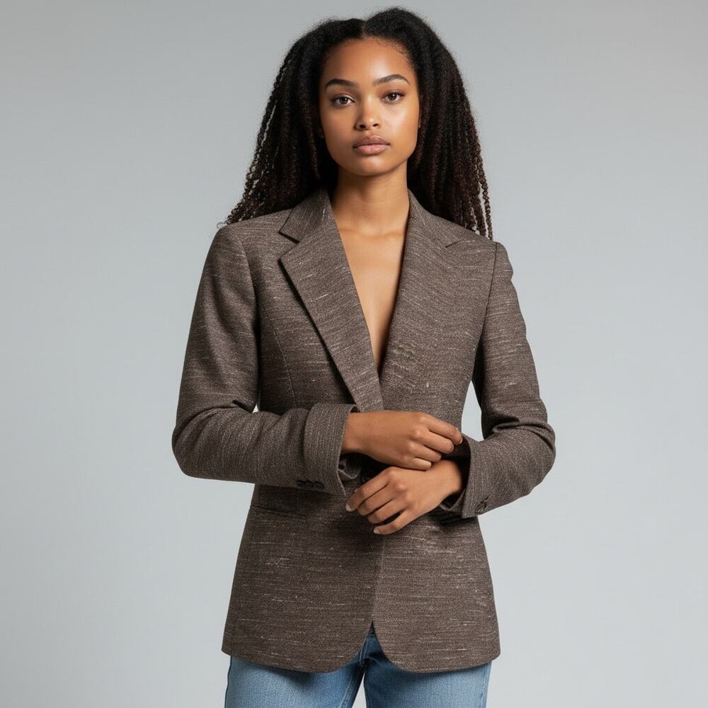 Lafayette 148 New York Brown Single Button Blazer Jacket Size 4 Wool Blend